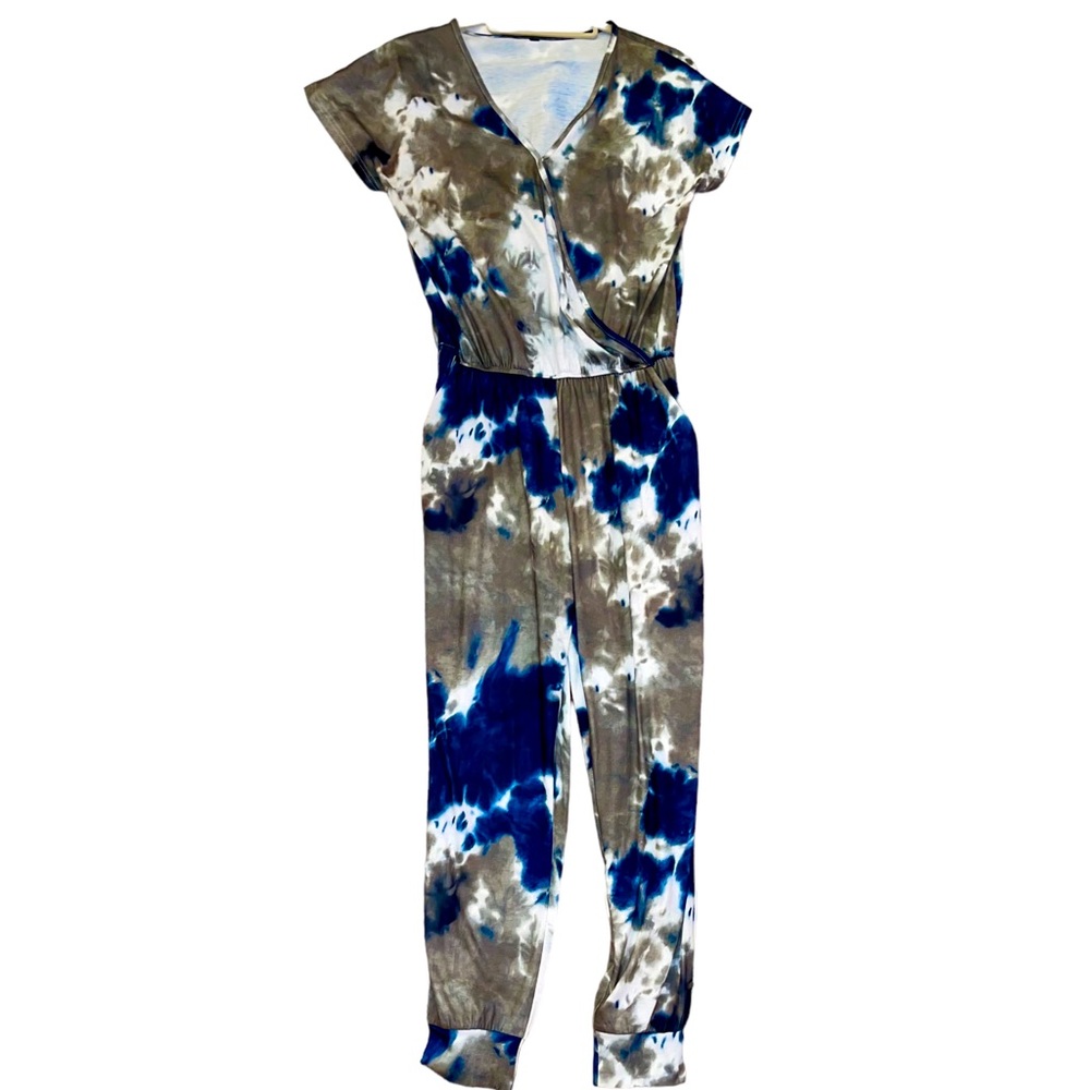 Tie-Dye Wrap Jumpsuit in Blue and Green